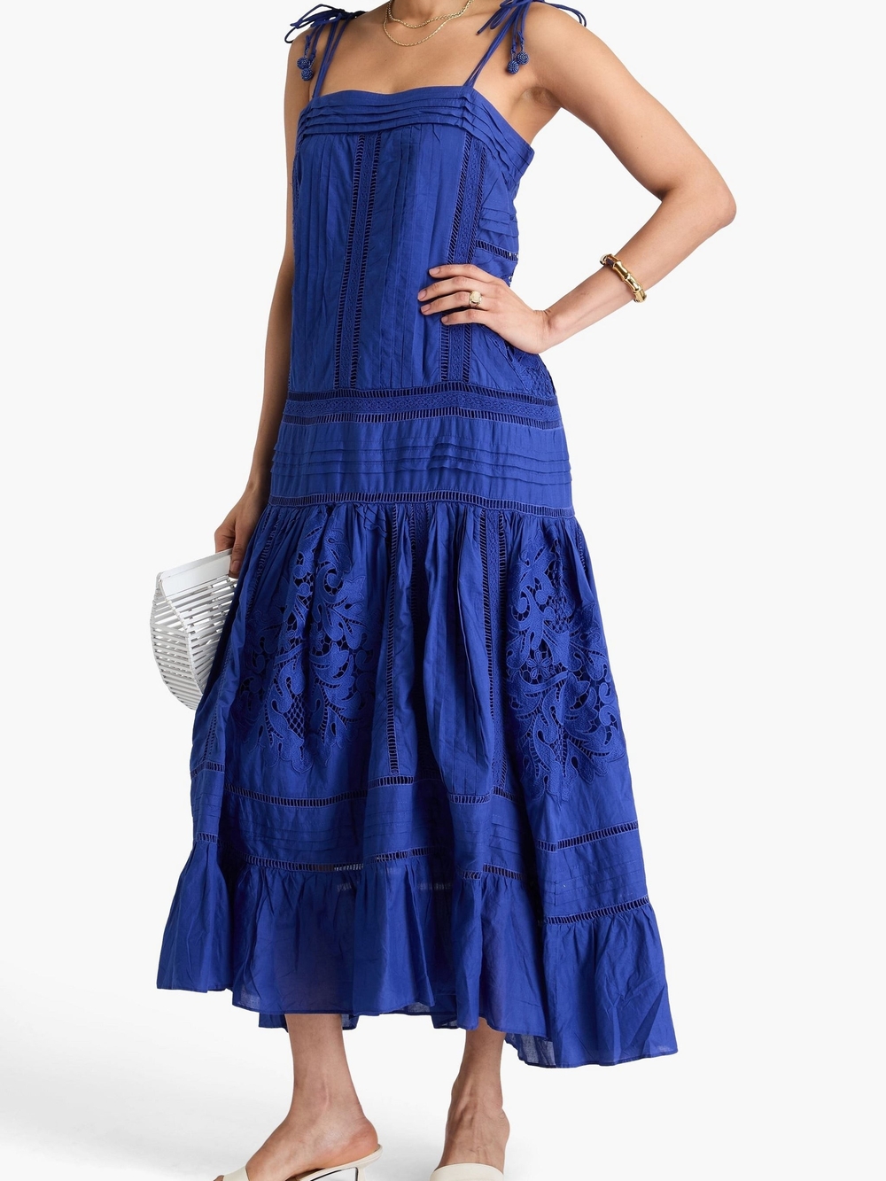 FARM Rio Cobalt Blue Eyelet Tiered Maxi Dress